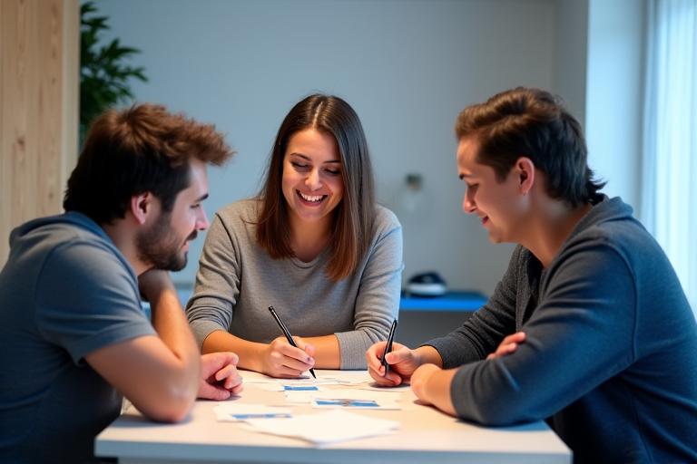 Equipo fundador de Inclusión Activa SpA discutiendo ideas en una pizarra blanca, simbolizando el inicio de la empresa.