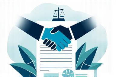 Icono de consultoría regulatoria con un apretón de manos sobre documentos legales y un escudo, simbolizando seguridad y cumplimiento