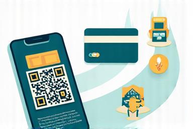 Icono de soluciones de pago digital con un teléfono mostrando un código QR y una tarjeta de crédito